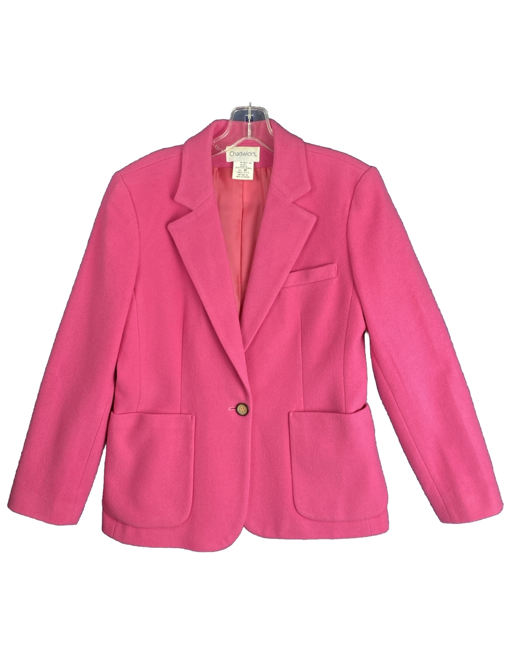Chadwick’s Women’s Jacket Blazer Pink Barbie Office Wear Double Breasted Wool